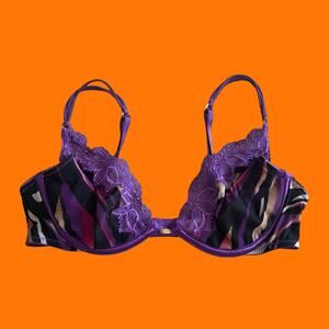 00's vintage purple striped lace trim y2k bra 34B Victoria's Secret